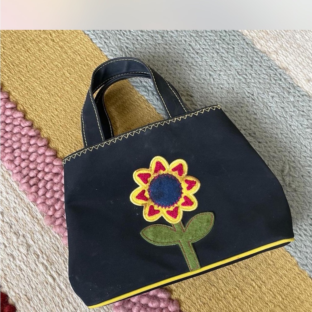 Floral Embroidered Black Tote Bag